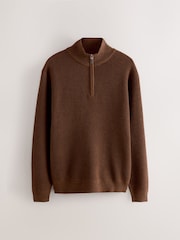 Tan Brown Regular Fit Textured Premium Quarter Zip Jumper - Image 5 of 7