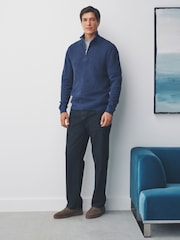 Blue Regular Fit Textured Premium Quarter Zip Jumper - Image 2 of 7