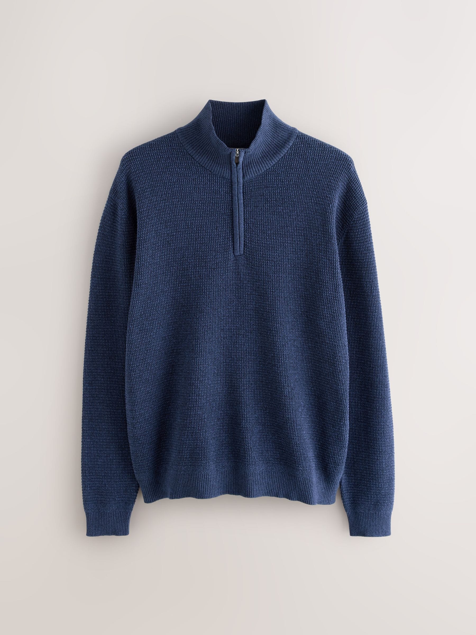 Buy Blue Plain Regular Fit Cotton Rich Textured Premium Quarter
