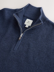 Blue Regular Fit Textured Premium Quarter Zip Jumper - Image 7 of 7