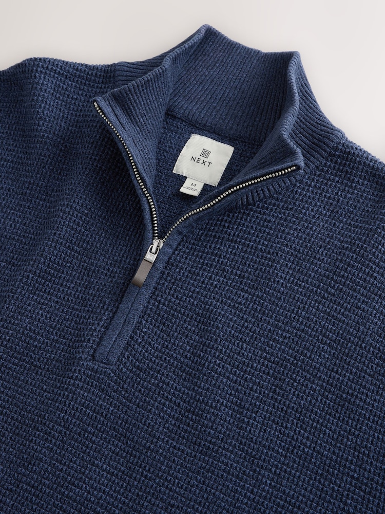 Blue Regular Fit Textured Premium Quarter Zip Jumper - Image 7 of 7