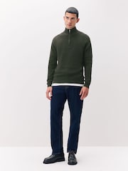 Khaki Green Regular Fit Textured Premium Quarter Zip Jumper - Image 2 of 7