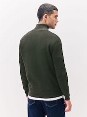 Khaki Green Regular Fit Textured Premium Quarter Zip Jumper - Image 3 of 7
