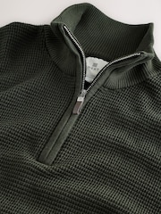 Khaki Green Regular Fit Textured Premium Quarter Zip Jumper - Image 7 of 7