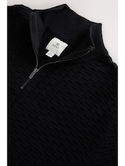Black Regular Fit Textured Premium Quarter Zip Jumper - Image 3 of 3