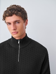Black Regular Fit Textured Premium Quarter Zip Jumper - Image 4 of 7
