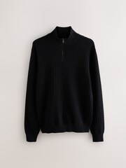 Black Regular Fit Textured Premium Quarter Zip Jumper - Image 5 of 7