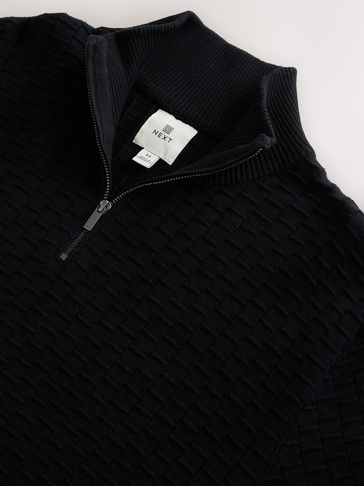 Black Regular Fit Textured Premium Quarter Zip Jumper - Image 7 of 7