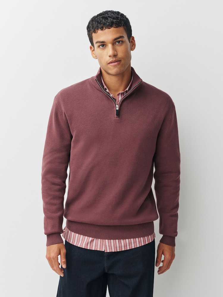 Rose Pink Plain Regular Fit Premium Quarter Zip Jumper - Image 1 of 8