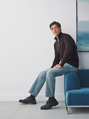Brown Plain Regular Fit Premium Quarter Zip Jumper - Image 2 of 7