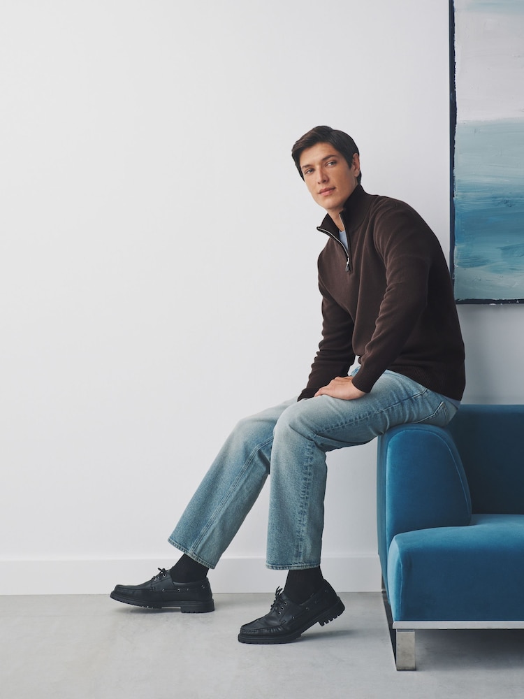 Brown Plain Regular Fit Premium Quarter Zip Jumper - Image 2 of 7