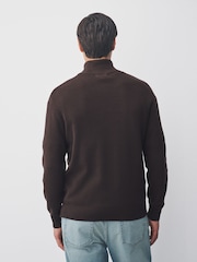 Brown Plain Regular Fit Premium Quarter Zip Jumper - Image 3 of 7