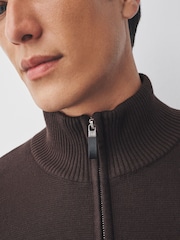 Brown Plain Regular Fit Premium Quarter Zip Jumper - Image 4 of 7