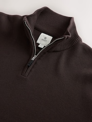 Brown Plain Regular Fit Premium Quarter Zip Jumper - Image 7 of 7