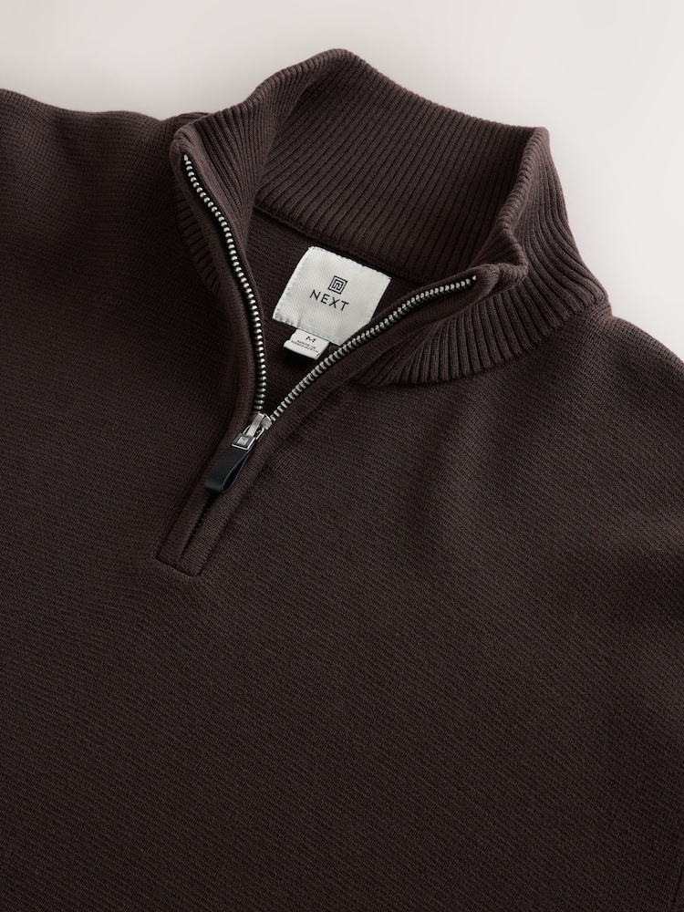 Brown Plain Regular Fit Premium Quarter Zip Jumper - Image 7 of 7