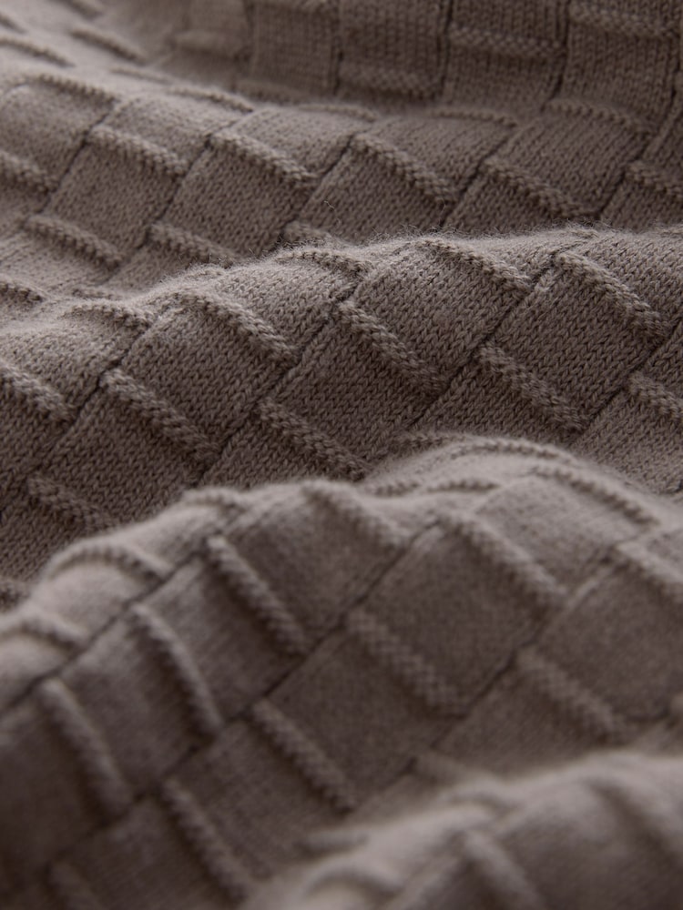 Truffle Brown Regular Fit Textured Premium Quarter Zip Jumper - Image 2 of 3