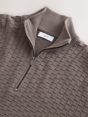 Truffle Brown Regular Fit Textured Premium Quarter Zip Jumper - Image 3 of 3