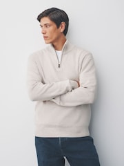 Oatmeal Plain Regular Fit Premium Quarter Zip Jumper - Image 1 of 4