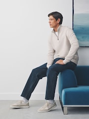 Oatmeal Plain Regular Fit Premium Quarter Zip Jumper - Image 2 of 4