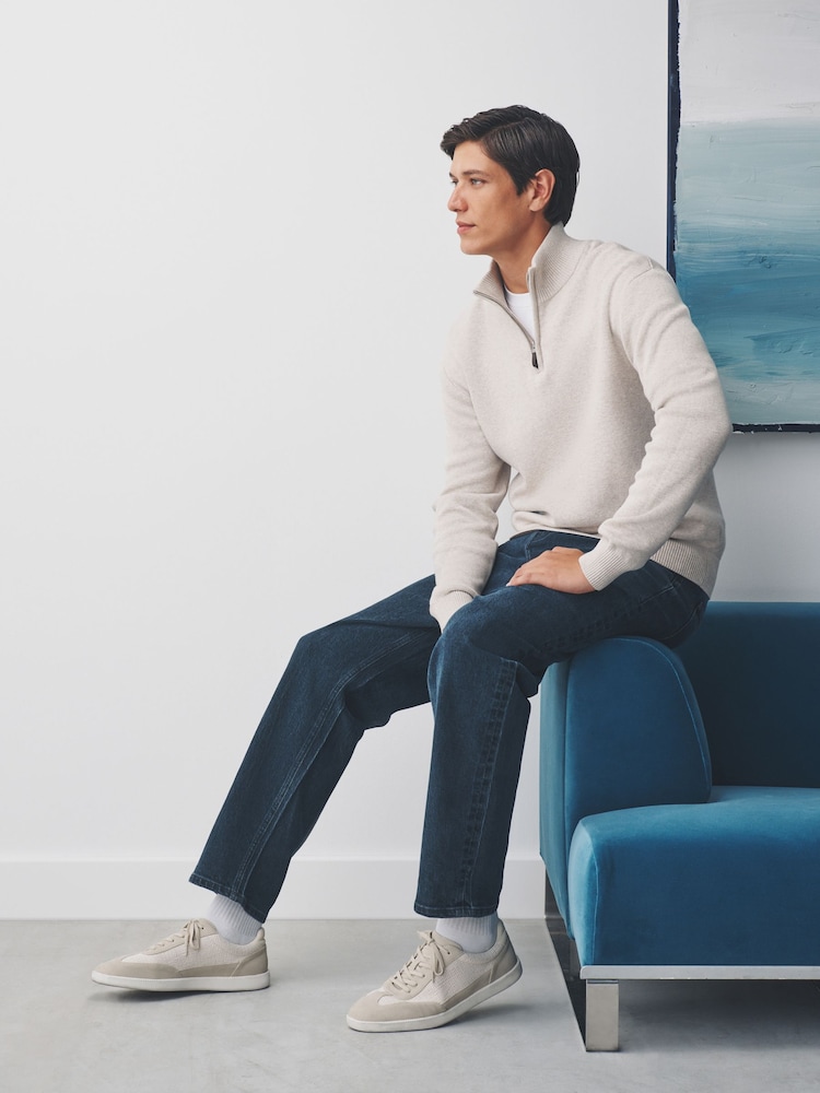 Oatmeal Plain Regular Fit Premium Quarter Zip Jumper - Image 2 of 4