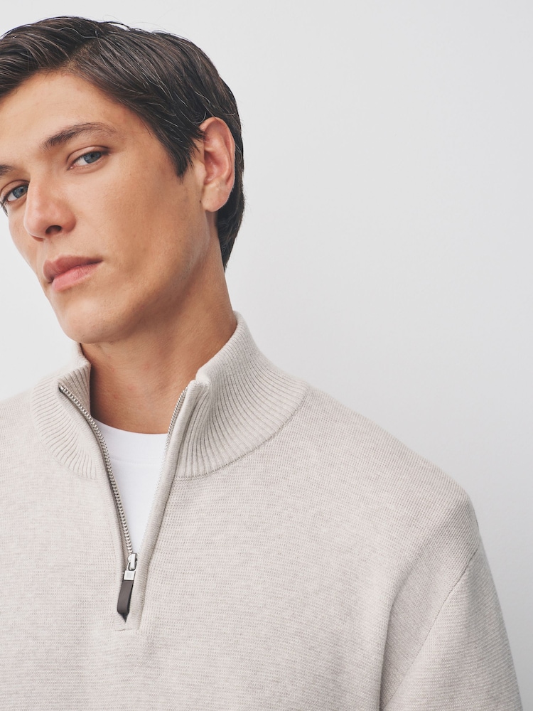 Oatmeal Plain Regular Fit Premium Quarter Zip Jumper - Image 4 of 4