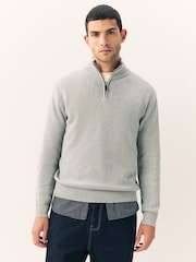 Light Grey Plain Regular Fit Premium Quarter Zip Jumper - Image 1 of 5