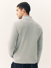 Light Grey Plain Regular Fit Premium Quarter Zip Jumper - Image 2 of 5