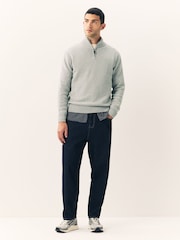 Light Grey Plain Regular Fit Premium Quarter Zip Jumper - Image 3 of 5