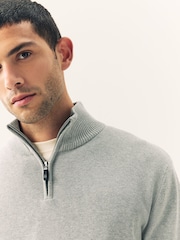 Light Grey Plain Regular Fit Premium Quarter Zip Jumper - Image 4 of 5