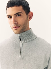 Light Grey Plain Regular Fit Premium Quarter Zip Jumper - Image 5 of 5