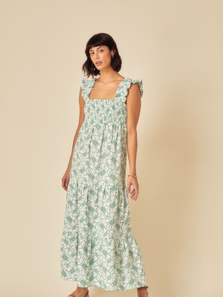 Nobodys Child Green Maya Floral Tier Embroidered  Maxi Dress - Image 1 of 5