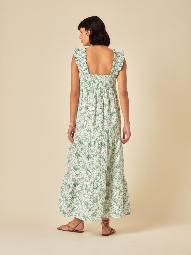 Nobodys Child Green Maya Floral Tier Embroidered  Maxi Dress - Image 2 of 5