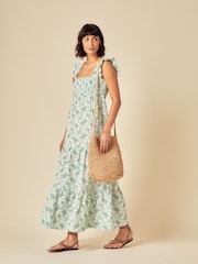 Nobodys Child Green Maya Floral Tier Embroidered  Maxi Dress - Image 3 of 5