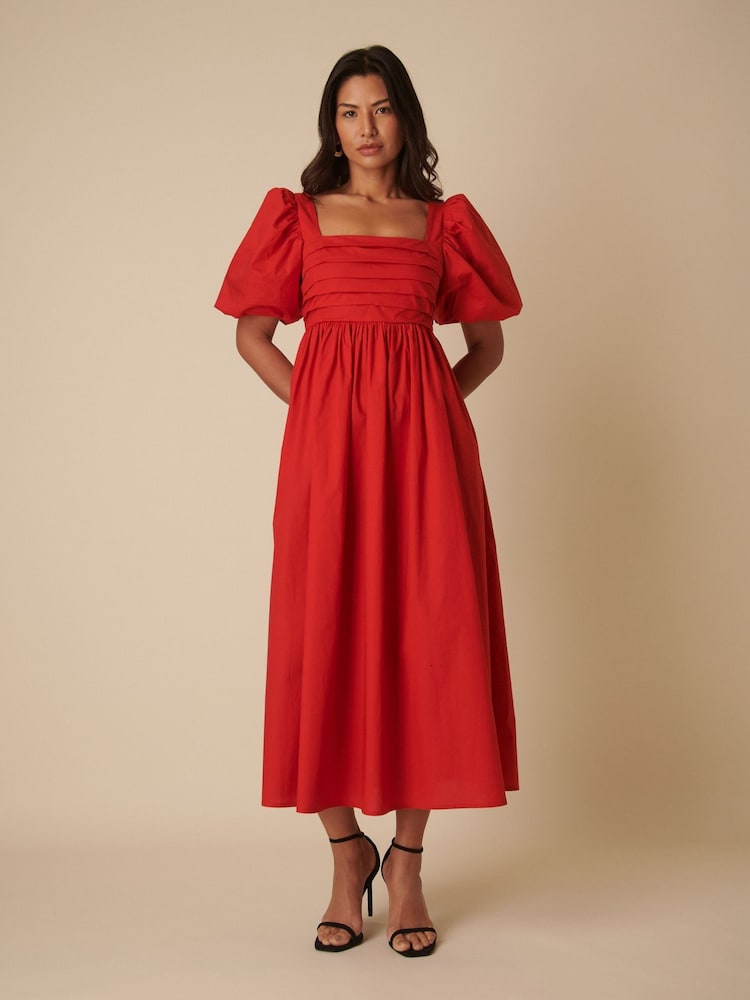 Nobodys Child Red "Nova Puff Sleeve Smock Midi Dress " - Image 1 of 1 Nobodys Child Red "Nova Puff Sleeve Smock Midi Dress " - Image 1 of 1