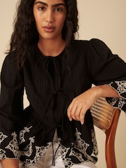 Nobodys Child Black Aramis Tie Front Embroidered Blouse - Image 2 of 4