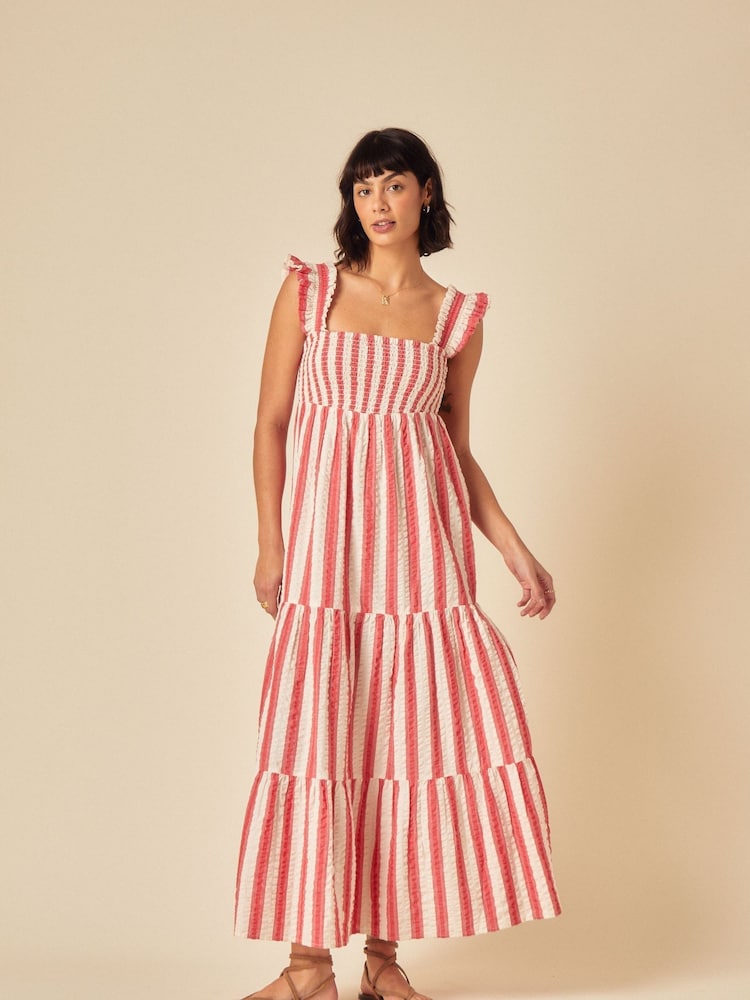 Nobodys Child Red Striped Tiered Maya Midi Dress - Image 1 of 5