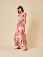 Nobodys Child Red Striped Tiered Maya Midi Dress - Image 3 of 5