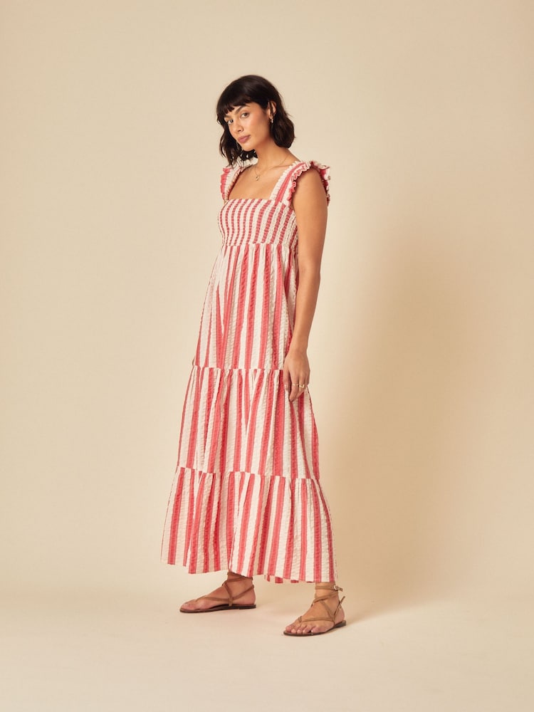Nobodys Child Red Striped Tiered Maya Midi Dress - Image 3 of 5