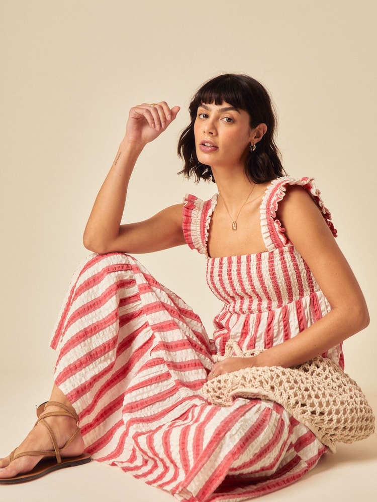 Nobodys Child Red Striped Tiered Maya Midi Dress - Image 4 of 5