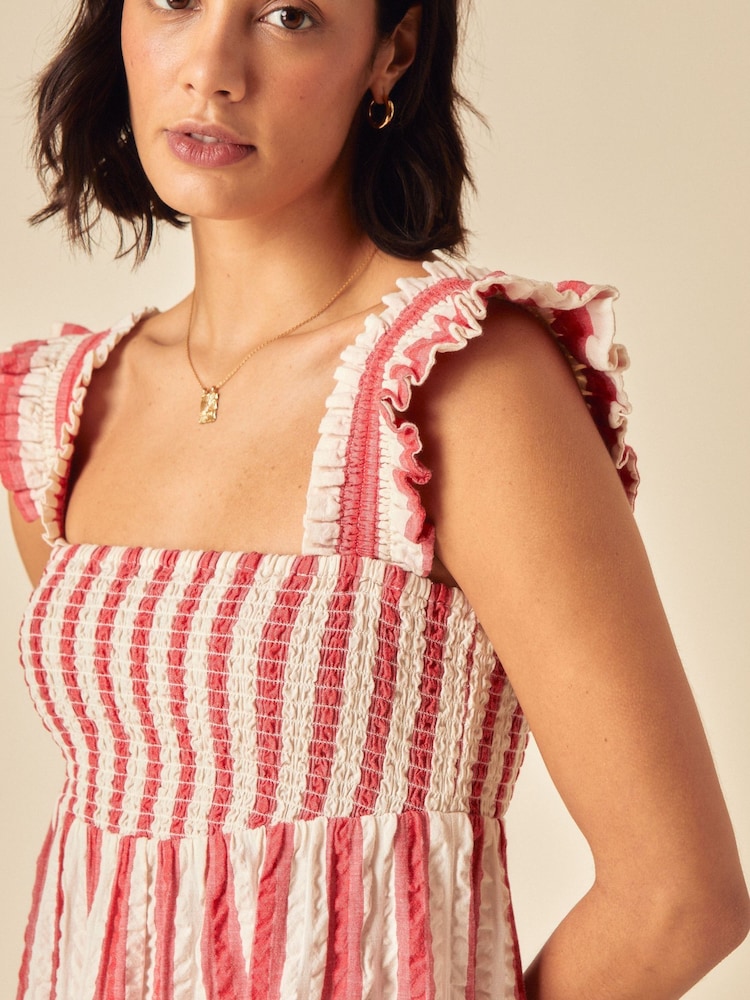 Nobodys Child Red Striped Tiered Maya Midi Dress - Image 5 of 5