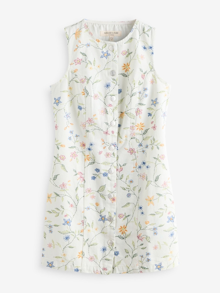 Nobodys Child White Denim Ned Floral Button Down Mini Dress - Image 5 of 5