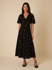 Nobodys Child Black Floral Bow Back Embroidered Andie Midi Dress - Image 1 of 3