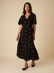 Nobodys Child Black Floral Bow Back Embroidered Andie Midi Dress - Image 2 of 3
