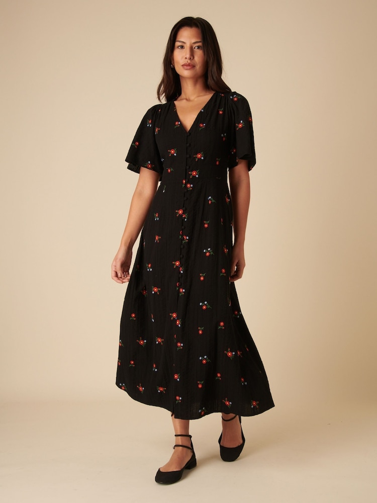 Nobodys Child Black Floral Bow Back Embroidered Andie Midi Dress - Image 2 of 3
