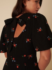 Nobodys Child Black Floral Bow Back Embroidered Andie Midi Dress - Image 3 of 3