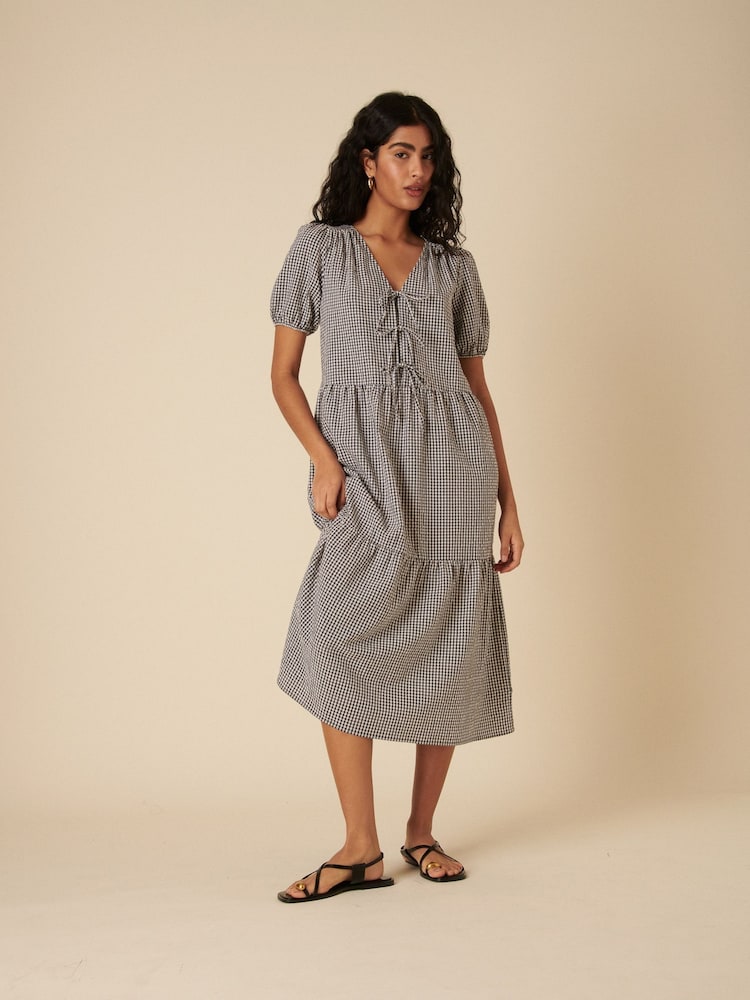 Nobodys Child Black Bernadetta Micro Mono Gingham Midi Dress - Image 1 of 5