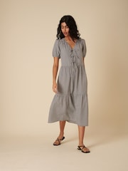 Nobodys Child Black Bernadetta Micro Mono Gingham Midi Dress - Image 3 of 5