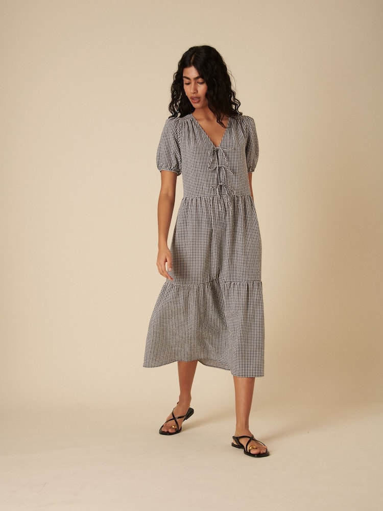 Nobodys Child Black Bernadetta Micro Mono Gingham Midi Dress - Image 3 of 5