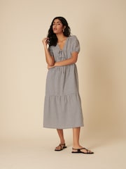 Nobodys Child Black Bernadetta Micro Mono Gingham Midi Dress - Image 4 of 5