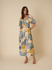 Nobodys Child Cream Demi Panelled Waist Elena Blooms Midi Dresss - Image 2 of 5